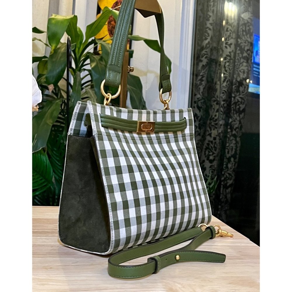 โบโบ AUTHENTIC TORY BURCH GREEN AND WHITE PLAID PETITE LEE RADZIWILL โบโบ - Picture 6 of 14